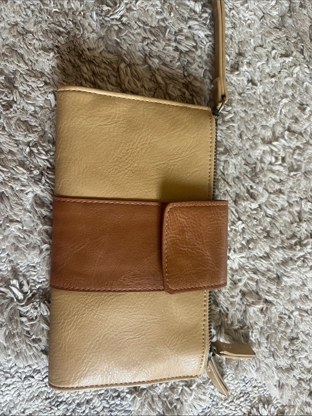 Two-Tone Tan and Brown Women's Wristlet Wallet